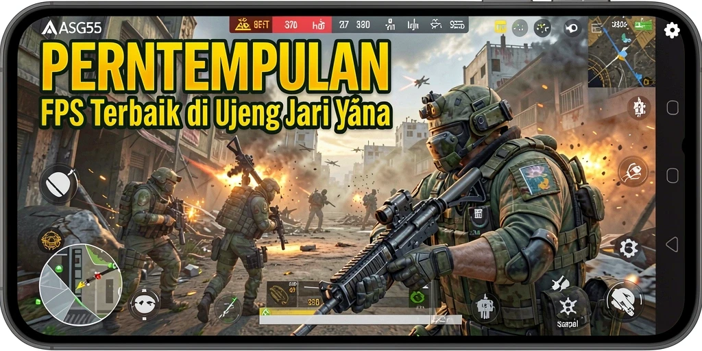 Gameplay mendebarkan dalam pertempuran FPS ASG55 yang intens.