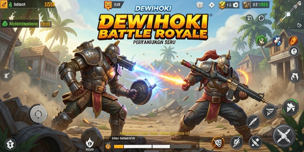 Screenshot gameplay DEWIHOKI menampilkan aksi pertarungan Battle Royale yang seru.
