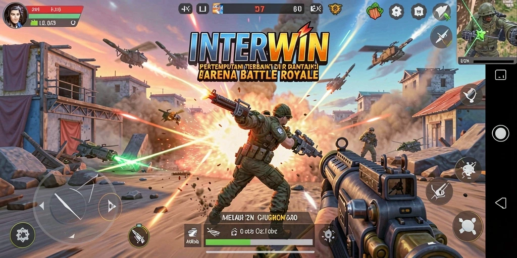 Screenshot gameplay INTERWIN menampilkan aksi Battle Royale yang mendebarkan.