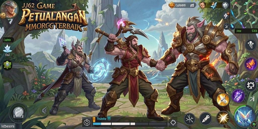 Screenshot gameplay JJ62 menunjukkan pertarungan epik dalam dunia MMORPG.