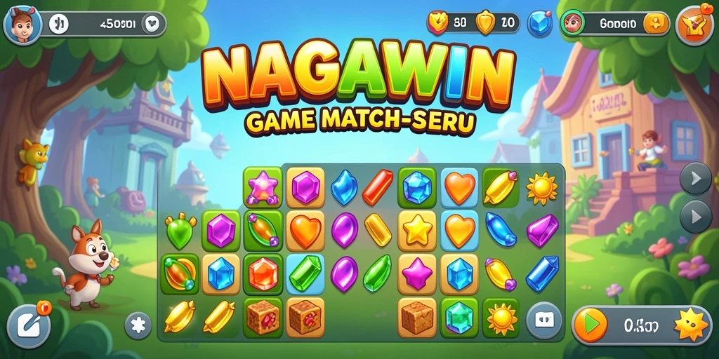 Tampilan gameplay seru dalam NAGAWIN, penuh warna dan tantangan Match-3.