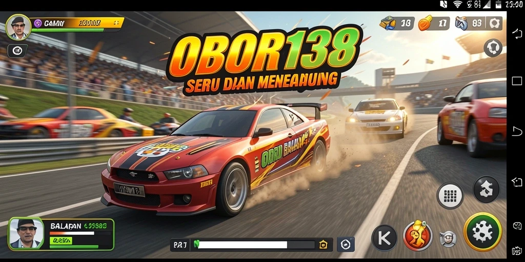 Tangkapan layar gameplay seru OBOR138 dengan mobil balap dan trek menarik.