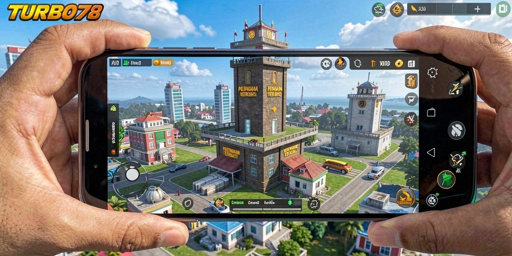 Screenshot dari permainan TURBO78 yang menampilkan aksi Tower Defense yang seru.